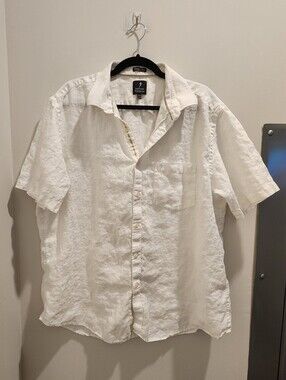 Indian Terrain Men’s White Short-Sleeve Linen Button-Down Shirt